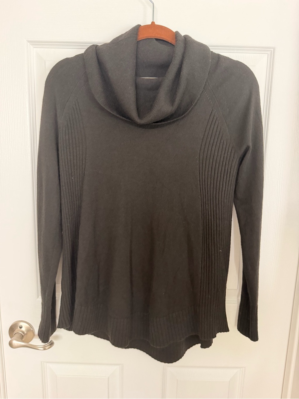 LOFT Charcoal Cowl Neck Ribbed Paneled Sweater